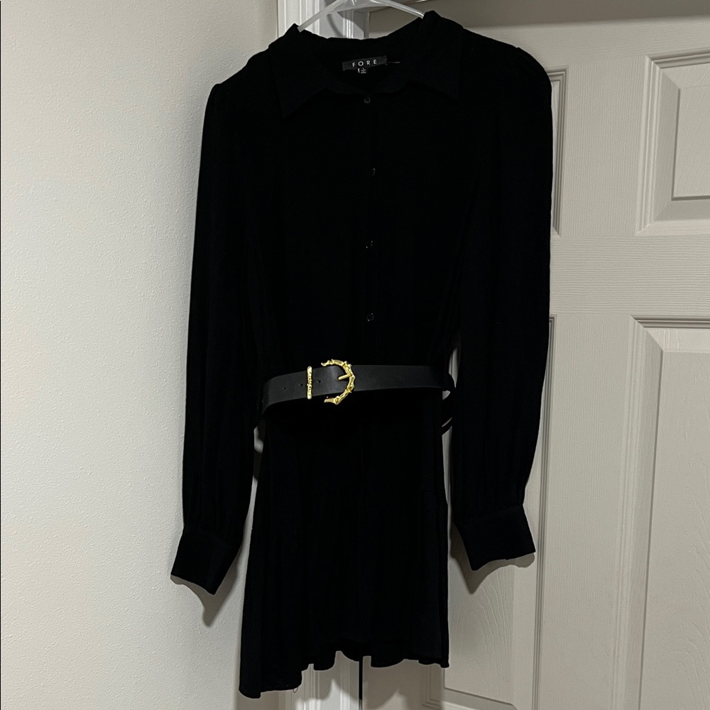 Fox Black Long Sleeve Dress with Belt